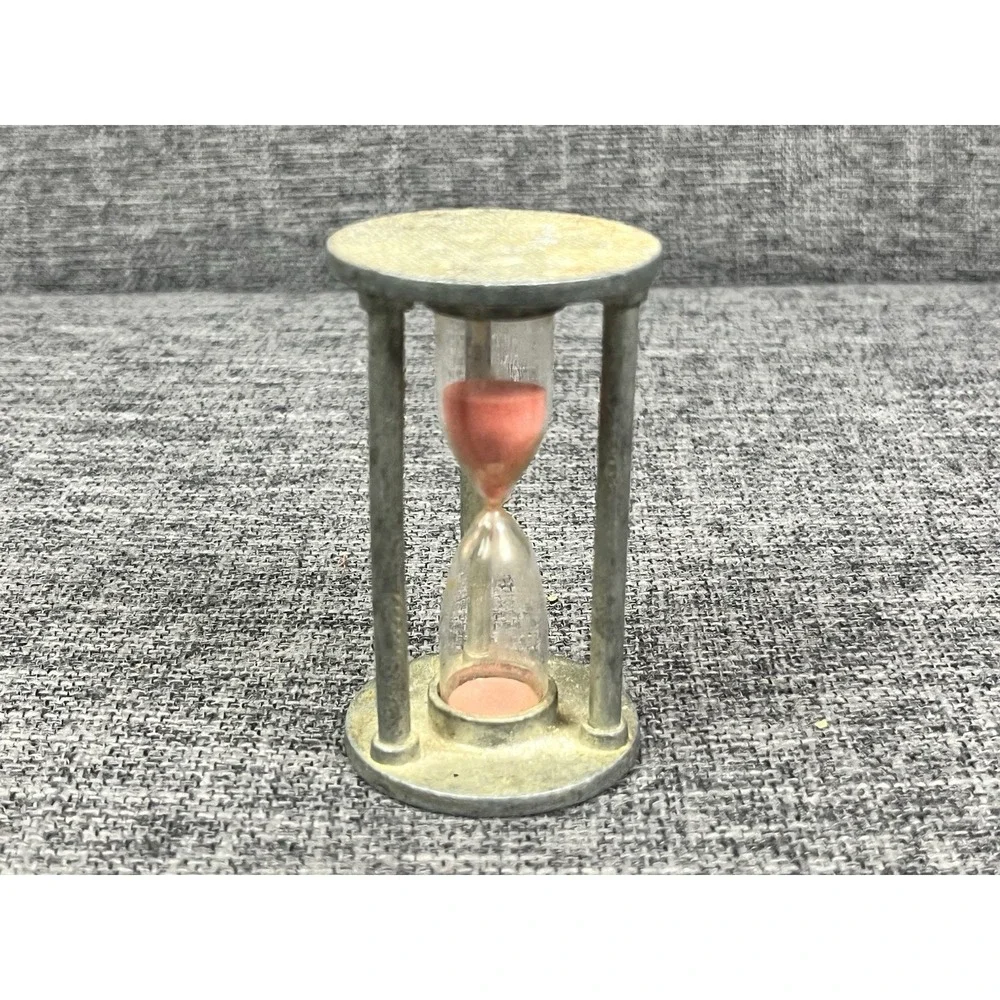 Vintage Timer Hourglass W. Germany 3 Minute Pewter Glass Pink Sand 3 Inch